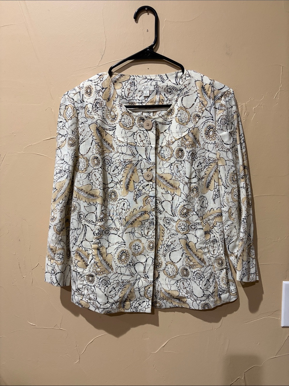 J. Jill Cream Floral Paisley Blazer with 3/4 inch sleeves